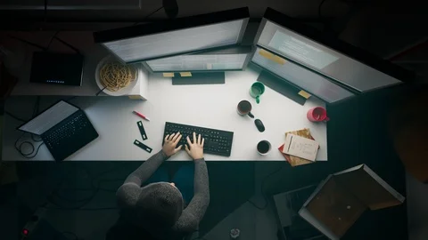 Hacker room. Digital attack. Data stealing using cyberspace. Network crime. 4K Vidéo 126289179