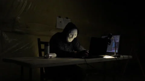 Hacker in room Stock Footage 43713015