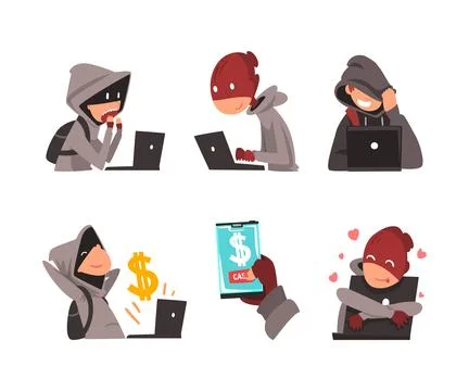 Hacker, scammer stealing private personal data and money from laptop. Cyber イラスト素材