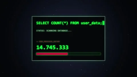 Hacker scanning database with progress bar and data visualization, futurist.. Stock Footage 348421414