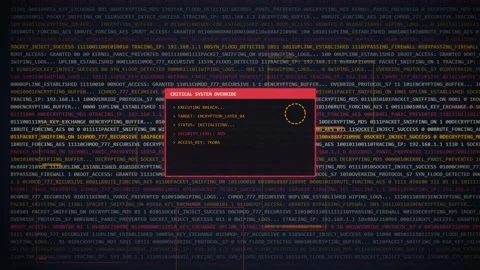 Hacker screen with code scrolling and error message, cyber security concept Stock Footage 348420908