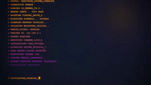 Hacker Screen with Glowing Code and Futuristic Interface Stock Footage 348414509