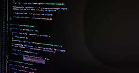 Hacker scrolls program code on notebook computer, cyber security concept Stock Footage 267958565