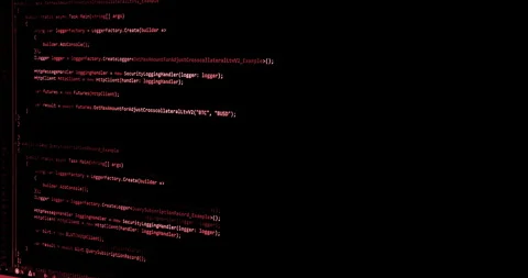 Hacker scrolls program code on notebook computer, cyber security concept Stock Footage 267958625