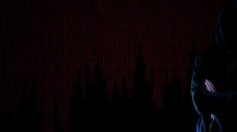 Hacker security cyber attack. Hacker man hand isolated on black. Blurred inte 스톡 사진