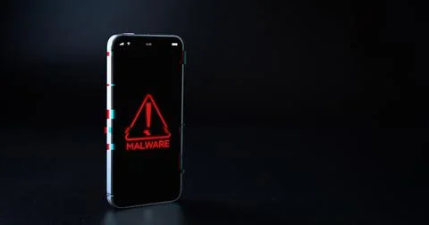 Hacker security cyber attack smartphone. Digital mobile phone isolated on bla Stock Photos