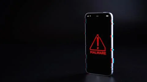 Hacker security cyber attack smartphone. Digital mobile phone isolated on bla Stock Photos