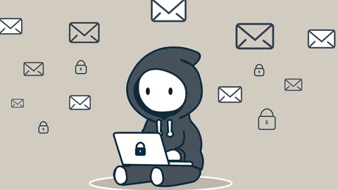 Hacker Sending Emails from laptop Cartoon animation. Electronic mail Spam a.. Stock Footage 305570025