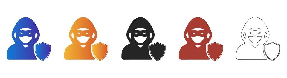 Hacker with shield cyber crime security icon set Stock Illustration
