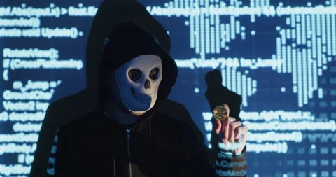 A hacker shows bitcoin Stock Footage 199043626