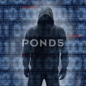 Hacker in silhouette and binary codes Illustration
