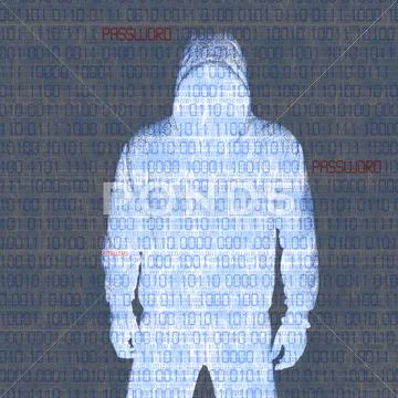 Hacker in silhouette and binary codes Иллюстрация