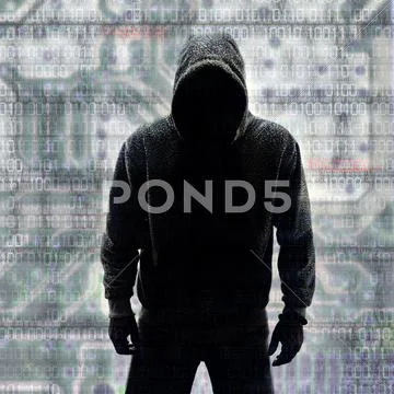 Hacker in silhouette and binary codes Illustration