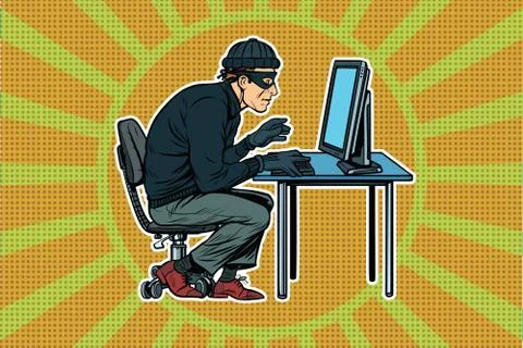 Hacker sitting at the computer Illustrazione stock