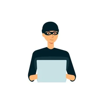 Hacker sitting at the desktop and hacking login vector illustration isolated. Illustrazione stock