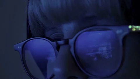 Hacker Software Developer working on Computer, Code reflected in eye Stock Footage 151326800