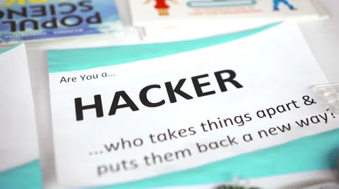 Hacker space at trade show trying to recruit members 4k Stock Footage 64254780