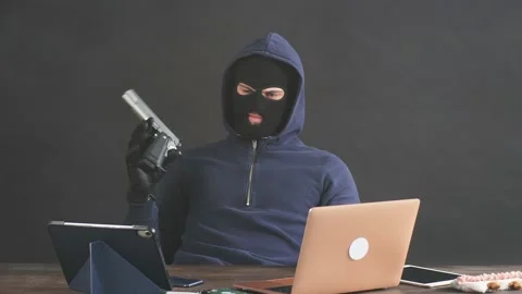 Hacker spreading computer viruses or stealing money from bank card Stock Footage 123474404