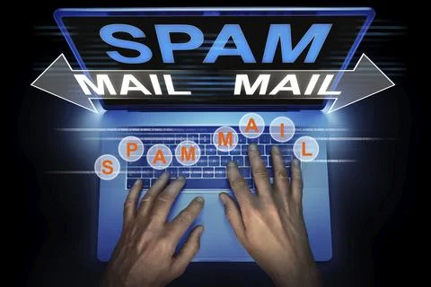 Hacker spreading spam mail from a computer Stock Photos