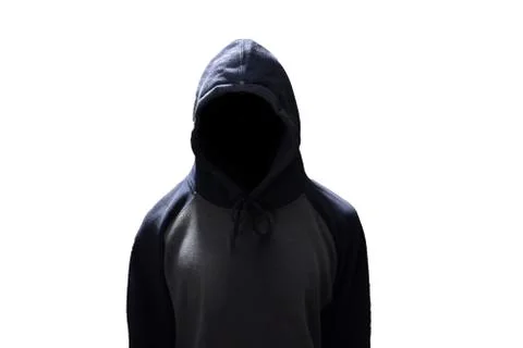 Hacker standing isolated on white background. Human anonymous in safety secur Stock Photos