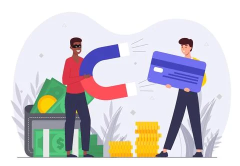 Hacker stealing credit card data concept. Vector illustration Stockillustratie