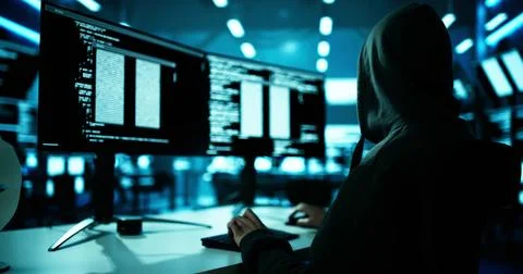 Hacker Stealing Data From Computer Foto stock