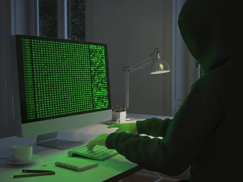 Hacker stealing data from pc. 3d rendering Stock Illustration