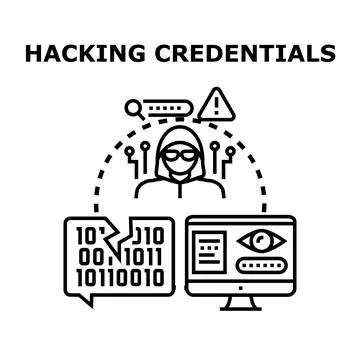 Hacker stealing digital credentials committing cybercrime Illustration
