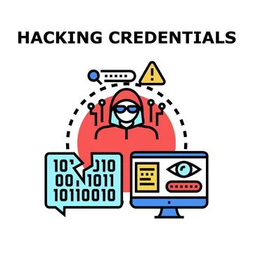Hacker stealing digital credentials committing cybercrime Illustration