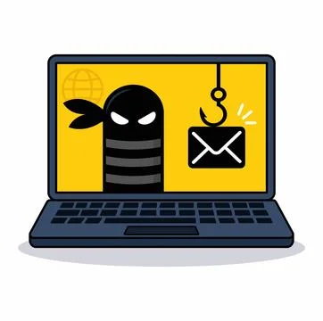 Hacker stealing email data on laptop Stock Illustration