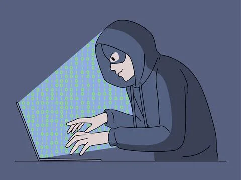 Hacker stealing information from computer Stock Illustration