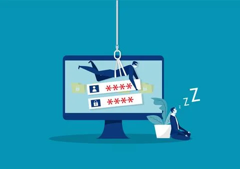 Hacker Stealing Password and data information on Laptop.illustrator イラスト素材