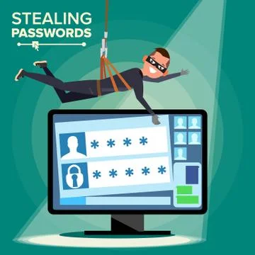 Hacker Stealing Password Vector. Thief Character. Crack Personal Information Stock Illustration