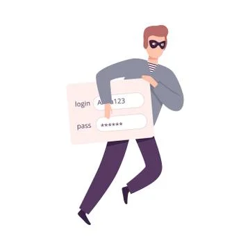 Hacker Stealing Personal Data, Masked Thief Hacked Login and Password, Cyber 库存插图