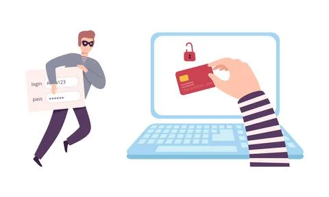 Hacker Stealing Personal Data from Phishing Site Vector Set Stock Illustration