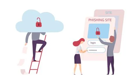 Hacker Stealing Personal Data from Phishing Site Vector Set Stock Illustration