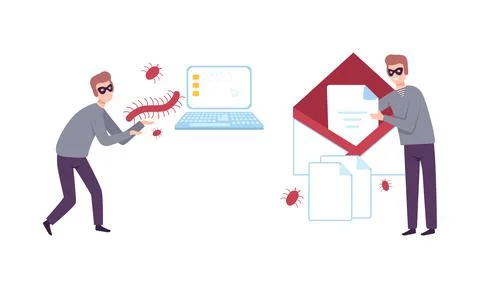 Hacker Stealing Personal Data with Phishing Site Vector Set Stock Illustration