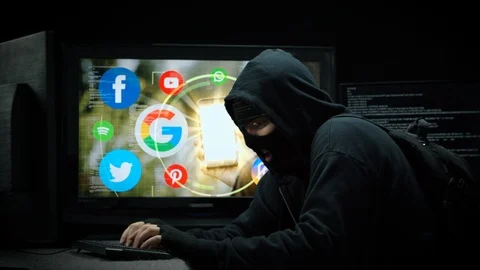 Hacker Stealing Personal Private Social Media Information Stock Footage 115834946