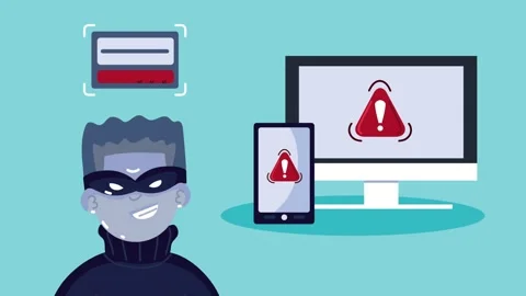 Hacker stealing private passwords from computer and smartphone devices repr.. Stockbeeldmateriaal 339046767