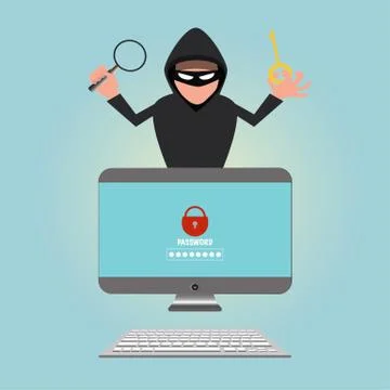 Hacker stealing sensitive data password from a personal computer Ilustração Stock