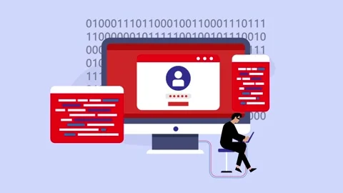 Hacker Stealing User Account Data and Passwords, Cyber Crime Concept cartoo.. Stock Footage 337943480