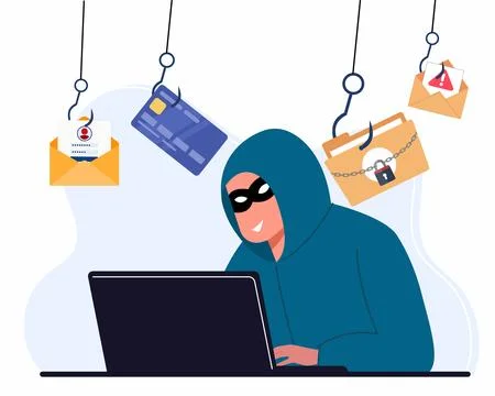 Hacker stealing user private confidential data, personal information, credit car Stockillustratie