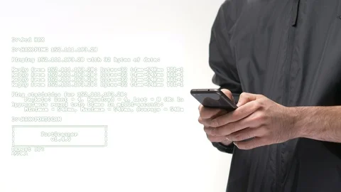 Hacker Steals Data and Break Password Using Smartphone Stock-Footage 105292948