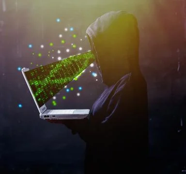 Hacker steals personal data through a computer Stock Photos