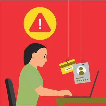 A hacker steals a woman's confidential data and credit card details 스톡 일러스트