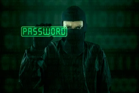 Hacker taking password from modern interface 1 Stock Illustration