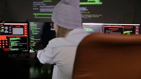 The hacker team breaking security system. Backview. Cybercrime, cyber security Vídeos de archivo 73654969