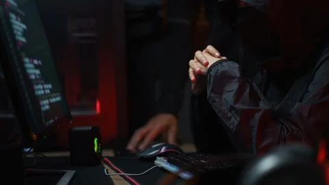 Hacker team looking code on screen concentrated while hacking programming s.. 写真素材