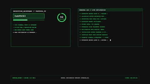 Hacker Terminal Console, Cybersecurity Code and Digital Interface Motion Video stock 347163236