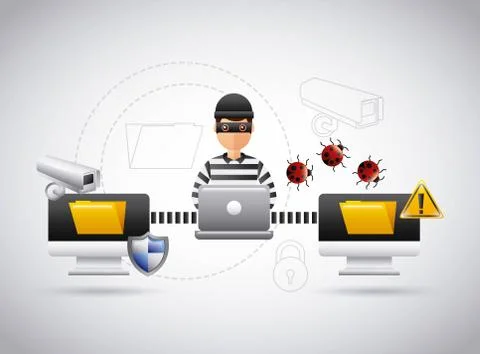 Hacker theft file information laptop virus problem Stock Illustration